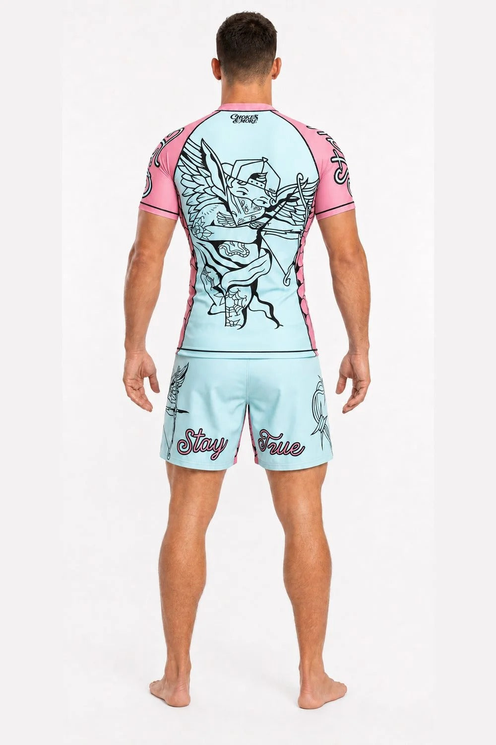 Chokes & More Stay True no-gi set worn by a man, back