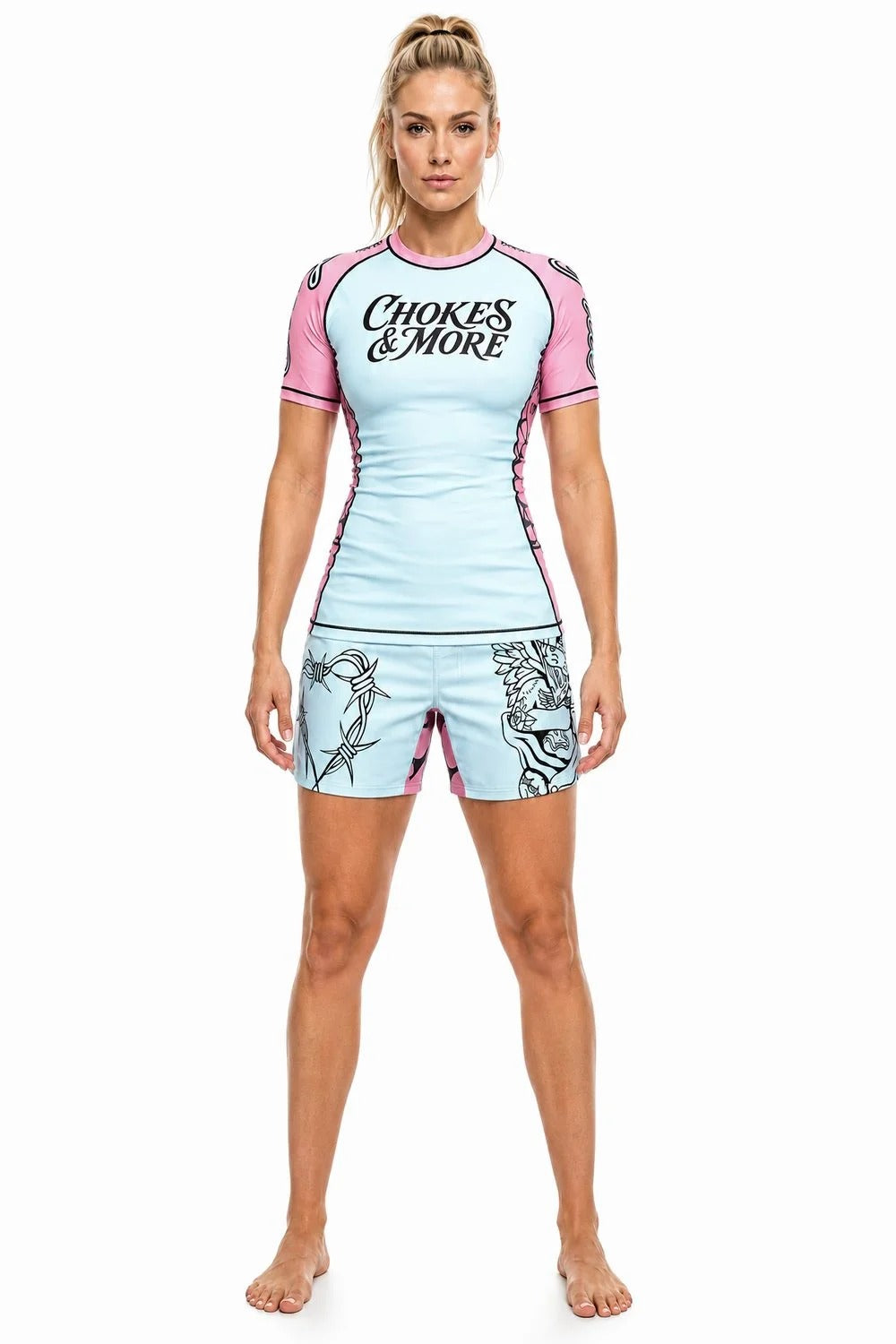 Chokes & More Stay True no-gi set, women's fit, front