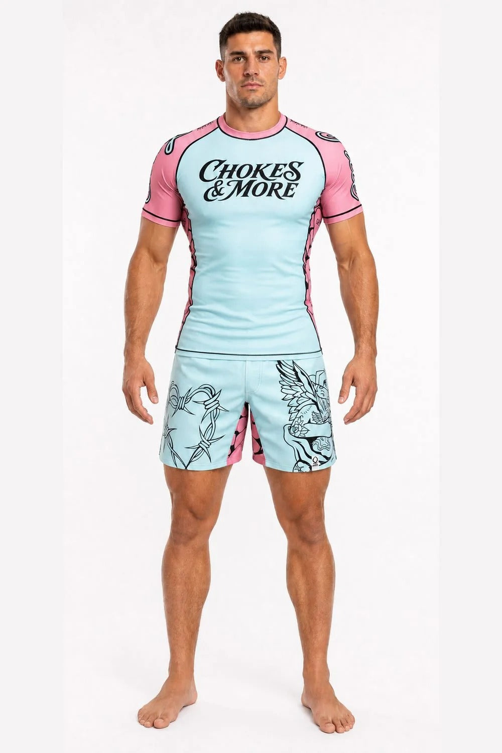 Chokes & More Stay True no-gi set worn by a man, front