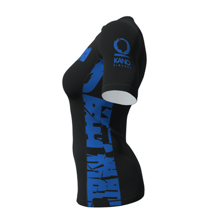 BJJ RASHGUARD DONNA COMPETITION CINTURA BLU MANICHE CORTE